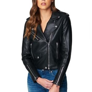 Forever 21 Vegan Black Leather Jacket Zip Assymetric Moto Collar Pockets